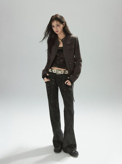 Color Cargo Flared Studded Jeans【s0000015609】