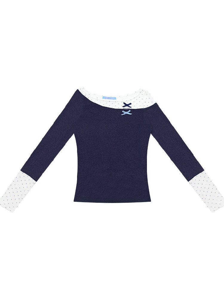Polka Dot Patchwork Knit Top【s0000017892】