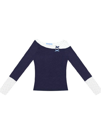 Polka Dot Patchwork Knit Top【s0000017892】