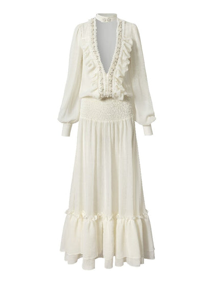 Shirring Deep V Chiffon Dress【s0000015932】