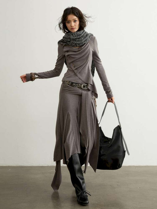 Pleated Patchwork Sculptural Shirt【s0000015187】