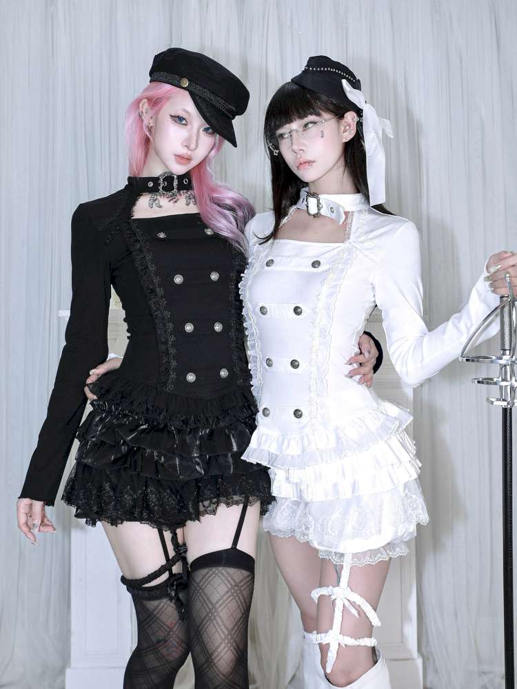 Subculture Thin Velvet Double Breasted Halter Top【s0000014683】