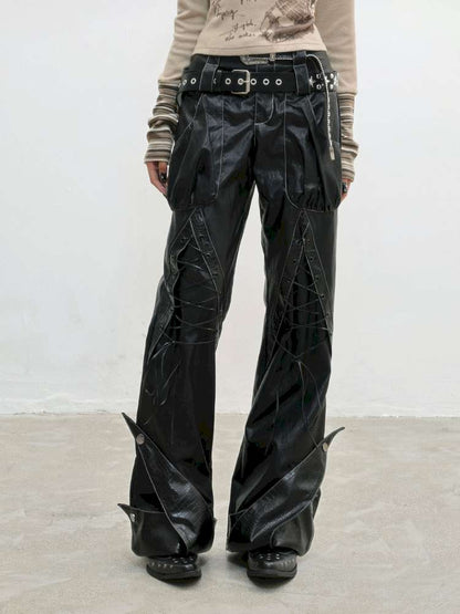 Strap Double Waist Leather Pants【s0000014834】
