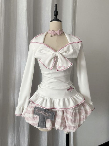 Lace Large Embroidered Bow Tops T-Shirt【s0000011844】