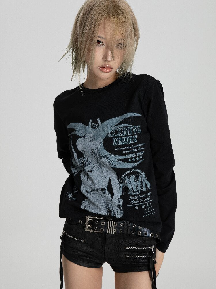 Women Digital Print Long T-Shirt【s0000018562】