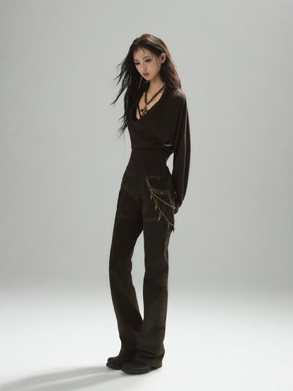 Coffee Swing Collar Woolen Top【s0000015605】