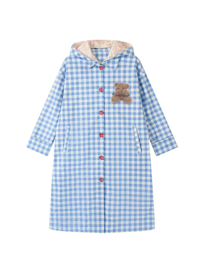 Blue plaid detachable-hood trench coat【s0000014149】