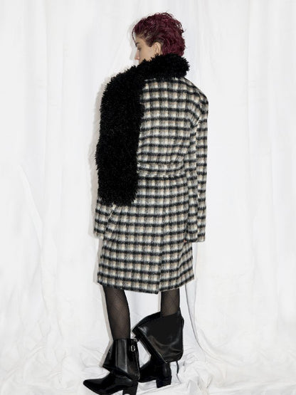 Wool Scarf Plaid Coat [S0000010945]