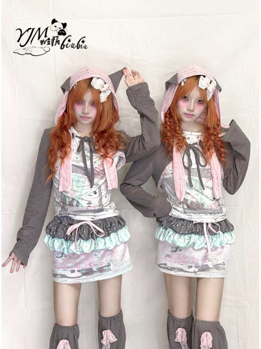 Rabbit Ear Hooded Polka Dot Top【s0000015203】