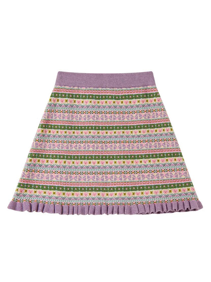 Geometric Knit Cardigan and Skirt Set【s0000014142】