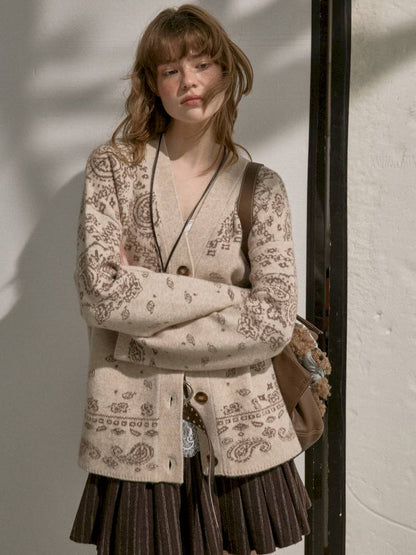 Button-Front Jacquard Knit Cardigan【s0000014394】