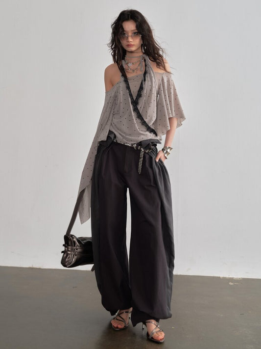Pleated Patchwork Lantern Bubble Pants【s0000015690】