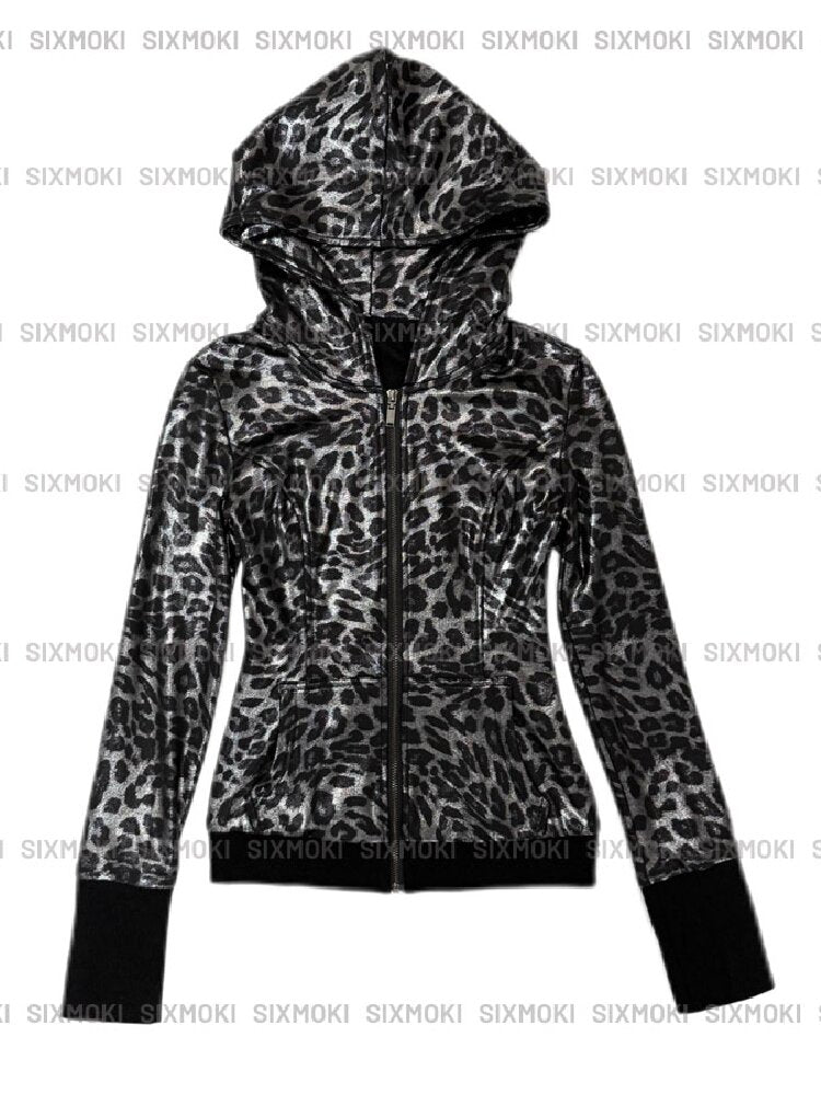 Silver Leopard Hooded Waist Jacket【s0000019098】