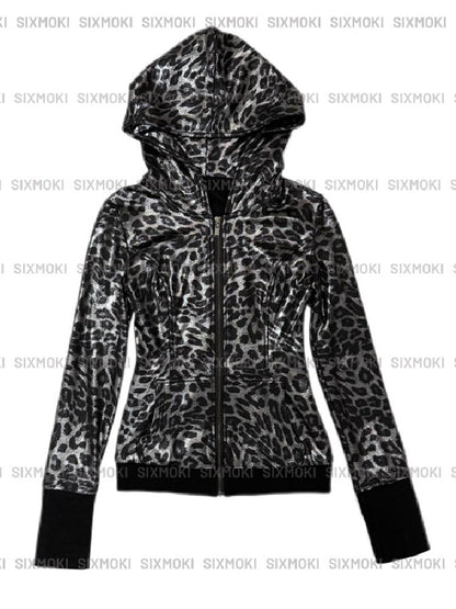 Silver Leopard Hooded Waist Jacket【s0000019098】