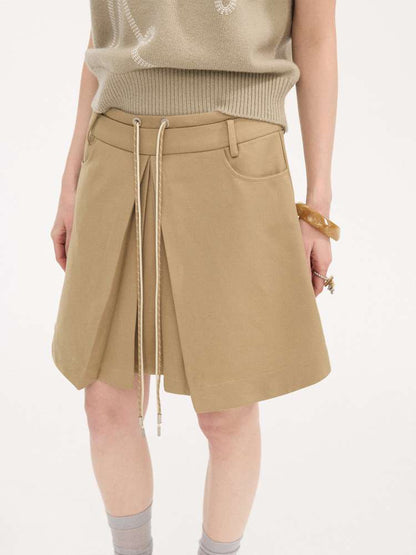 Contrast Strap Pleated A-line Skirt【s0000015414】