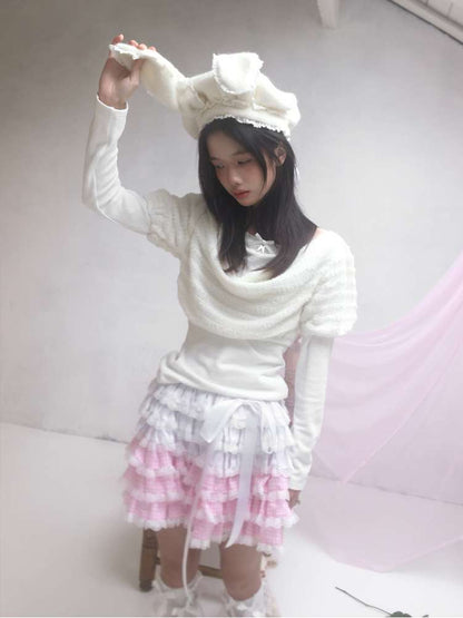 Pink Grid Gradient Lace Short Skirt【s0000014940】