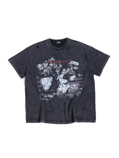 Washed Destruction Single Stitch Cotton Tee【s0000016955】