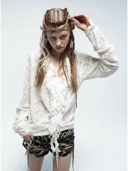 Ruffle Loose Romantic Lace Shirt【s0000011835】