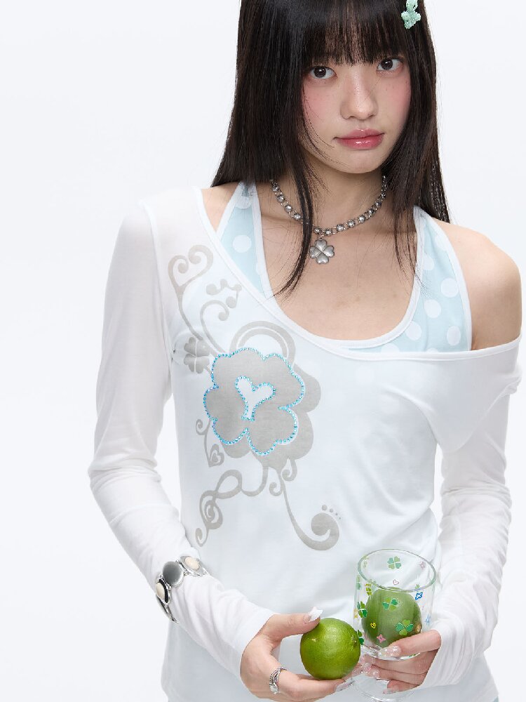 Mint Polka Dot Vest Two Piece Top【s0000016401】
