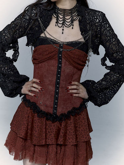 Lantern Sleeve Shoulder Lace Ultra Short Blouse【s0000009003】