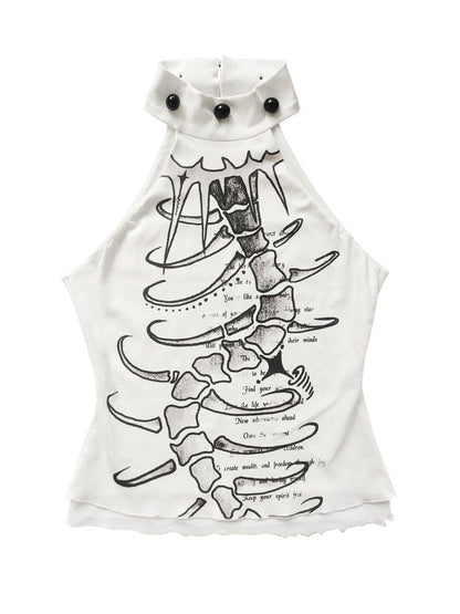 White Skinny Neck Tank Top【s0000013487】