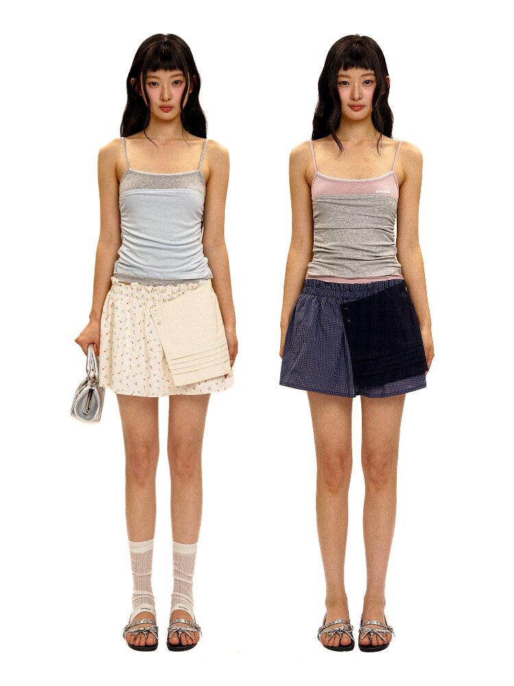 Tuck Pleated Faux Two-Piece Skirt【s0000017420】