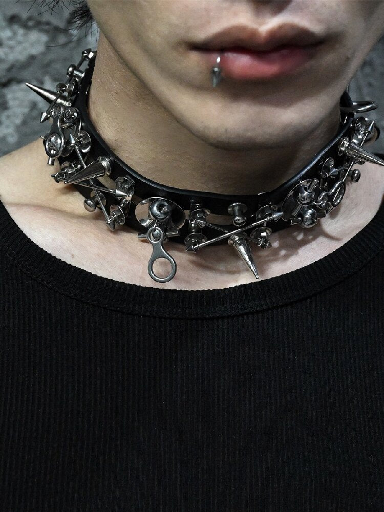 Hardcore Leather Punk Necklace Accessory【s0000018870】