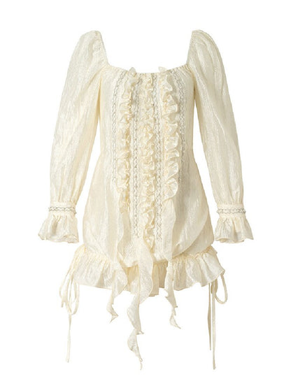 Court Acetate Puff Sleeve Top【s0000017991】