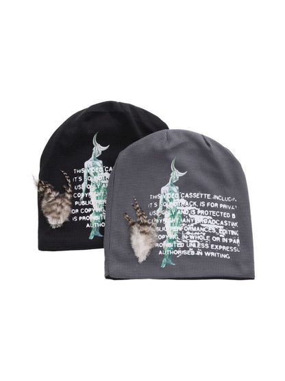 Printed Feather Two Color Knit Hat【s0000007658】