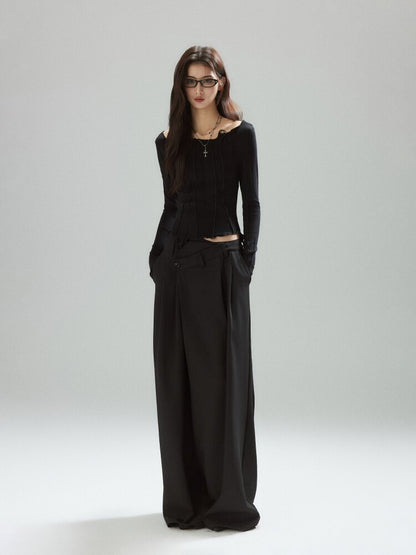 Black Panelled Split Line Top【s0000015598】