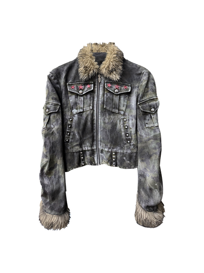 Washed Rivet Fur Collar Jacket【s0000018201】