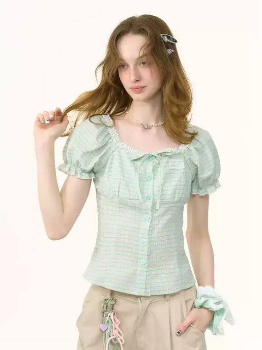 Bubble Sleeve Square Neck Blouse【s0000012263】