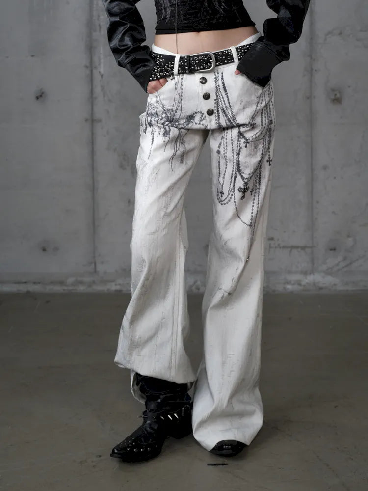 Denim Distressed Wide-Leg Pants【s0000013949】