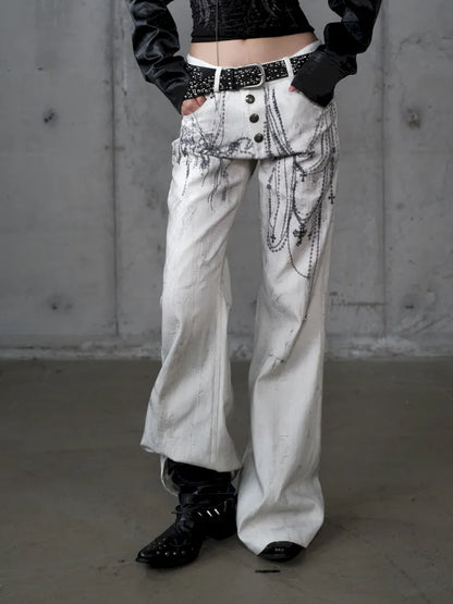 Denim Distressed Wide-Leg Pants【s0000013949】