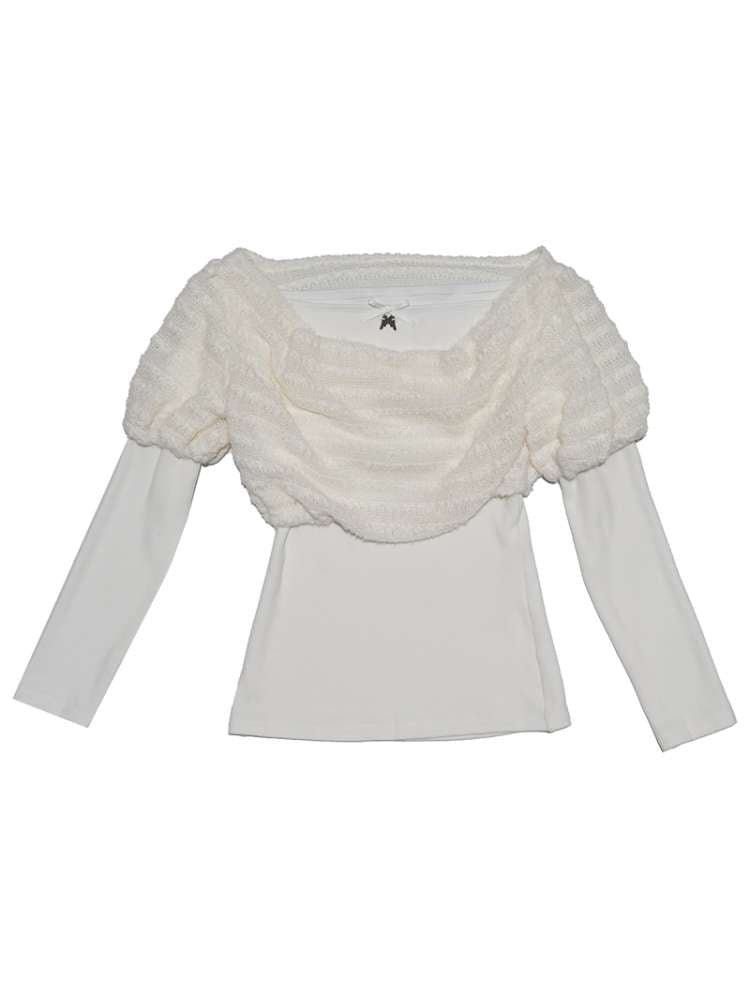 Draped Collar Bow Knitted Two-Piece Top【s0000014938】