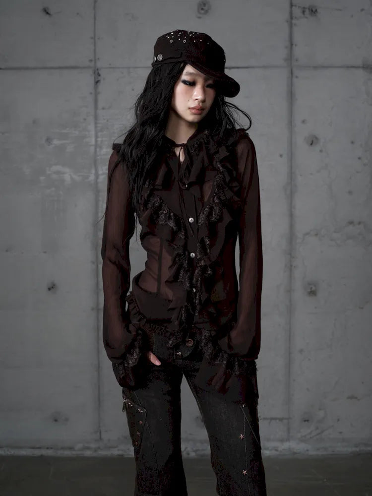 Court-Style Lace Chiffon Shirt【s0000013948】