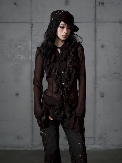 Court-Style Lace Chiffon Shirt【s0000013948】