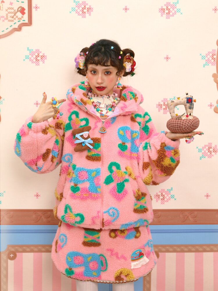 Pink Polar Fleece Lambswool Jacket【s0000015565】