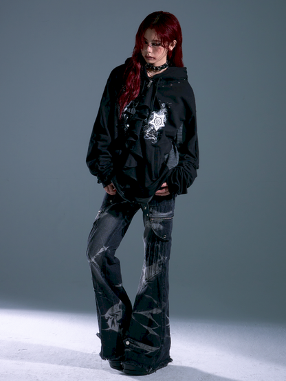 Ruffled Print Hoodie Cardigan【s0000013917】