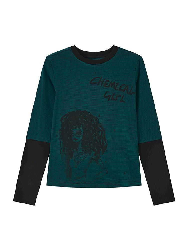 Stripe Splicing Printed T-Shirt【s0000011648】