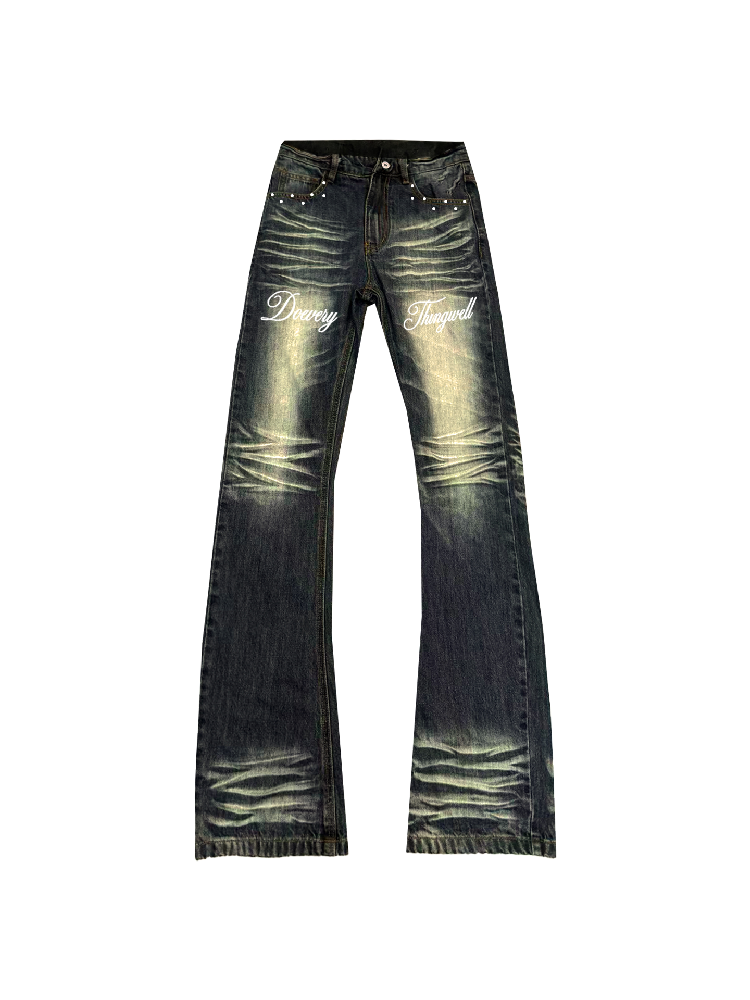 Yellow Washed Distressed Stacked Jeans【s0000018257】