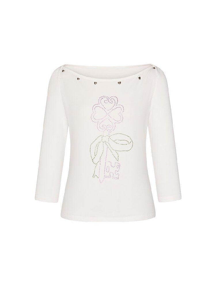 White Clover Hot Bead T-Shirt Top【s0000016408】