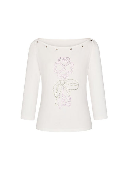White Clover Hot Bead T-Shirt Top【s0000016408】