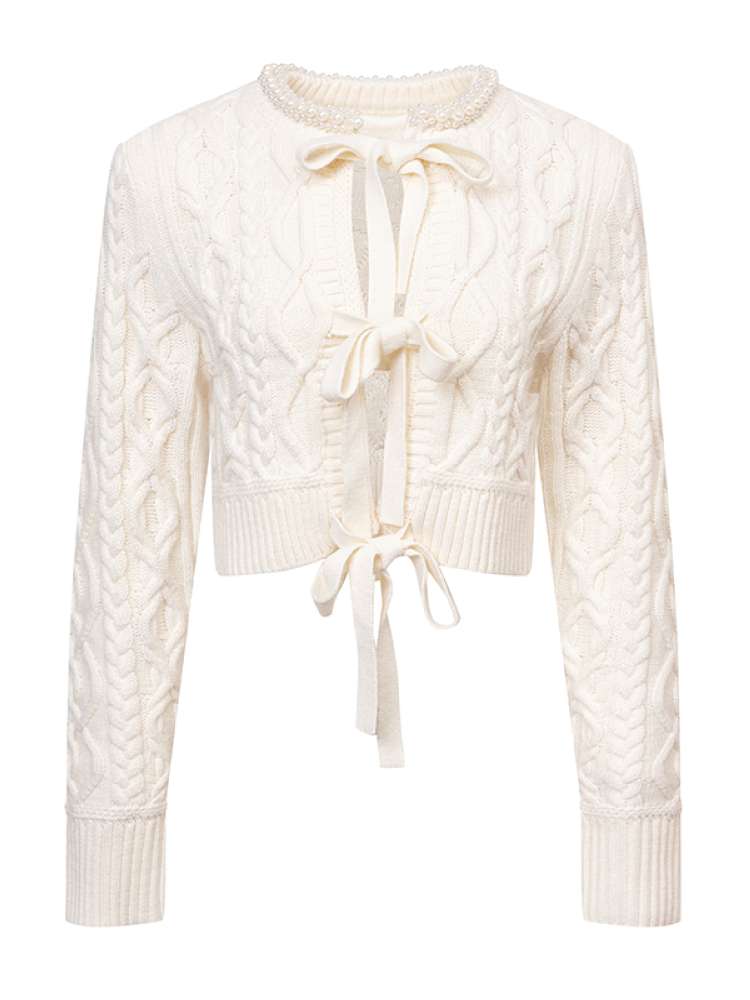 Crochet-Tied Bow Short Knit Cardigan【s0000014611】
