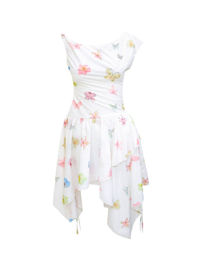 Butterfly Floral Off-Shoulder Dress【s0000017678】