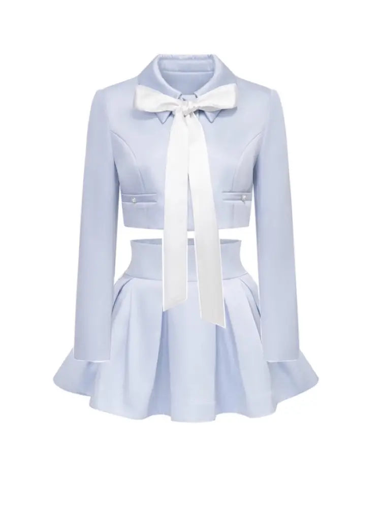 Tie-Front Short Jacket with High-Waisted Structured Pleated Puffy Skirt【s0000014341】