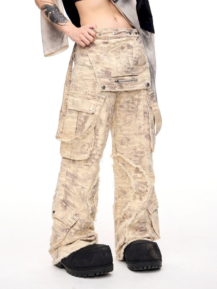 Multi-Pocket Raw Edge Workwear Bib Pants【s0000011367】