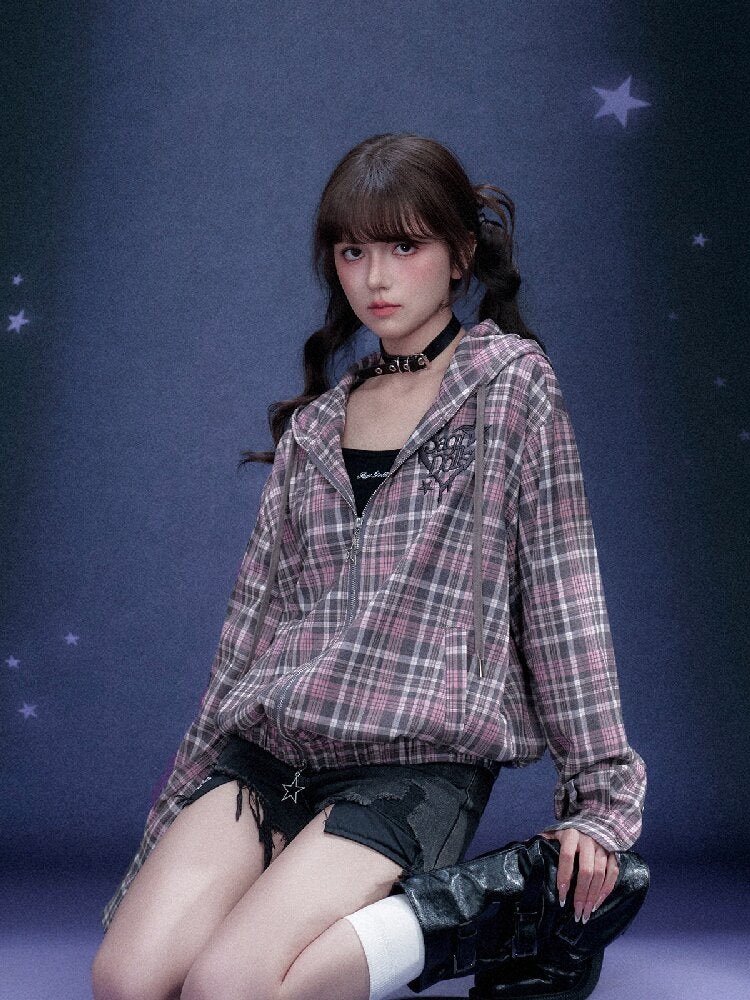 Plaid Hooded Street Style Jacket【s0000015766】