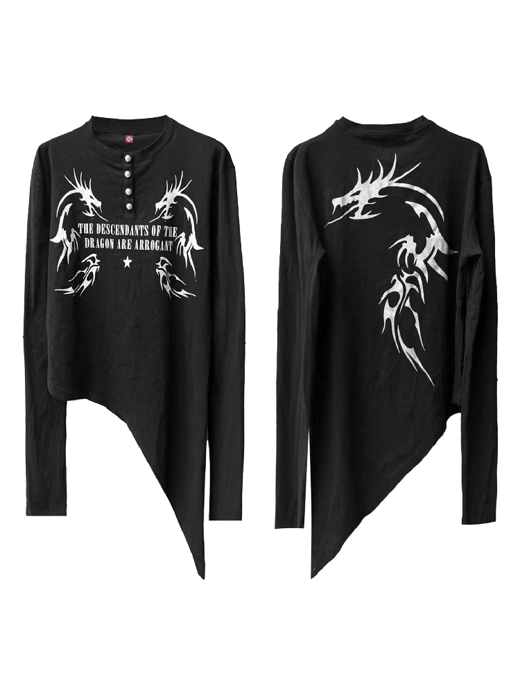 Gold Dragon Slanted Cotton T-Shirt【s0000018206】