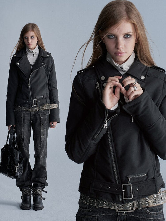 Punk Black Belted Cotton Jacket【s0000019090】